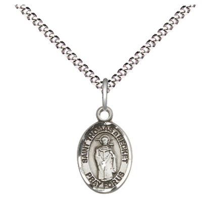 Small Sized Women's .925 Sterling Silver Saint Thomas A Becket Medal Pendant on 18 Inch Rhodium Plated Lite Curb Brass Chain with Lobster Claw Clasp, Catholic Religious Necklace - Made in USA- Velvet Gift Box