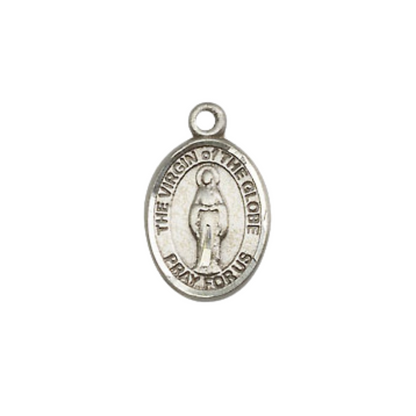 Small Sized Women's .925 Sterling Silver Virgin of the Globe Medal Pendant on 18 Inch Rhodium Plated Lite Curb Brass Chain with Lobster Claw Clasp, Catholic Religious Necklace - Made in USA- Velvet Gift Box