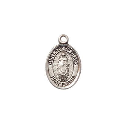 Small Sized Women's Pewter Our Lady of Tears Medal Pendant on 18 Inch Rhodium Plated Lite Curb Brass Chain with Lobster Claw Clasp, Catholic Religious Necklace - Made in USA- Velvet Gift Box