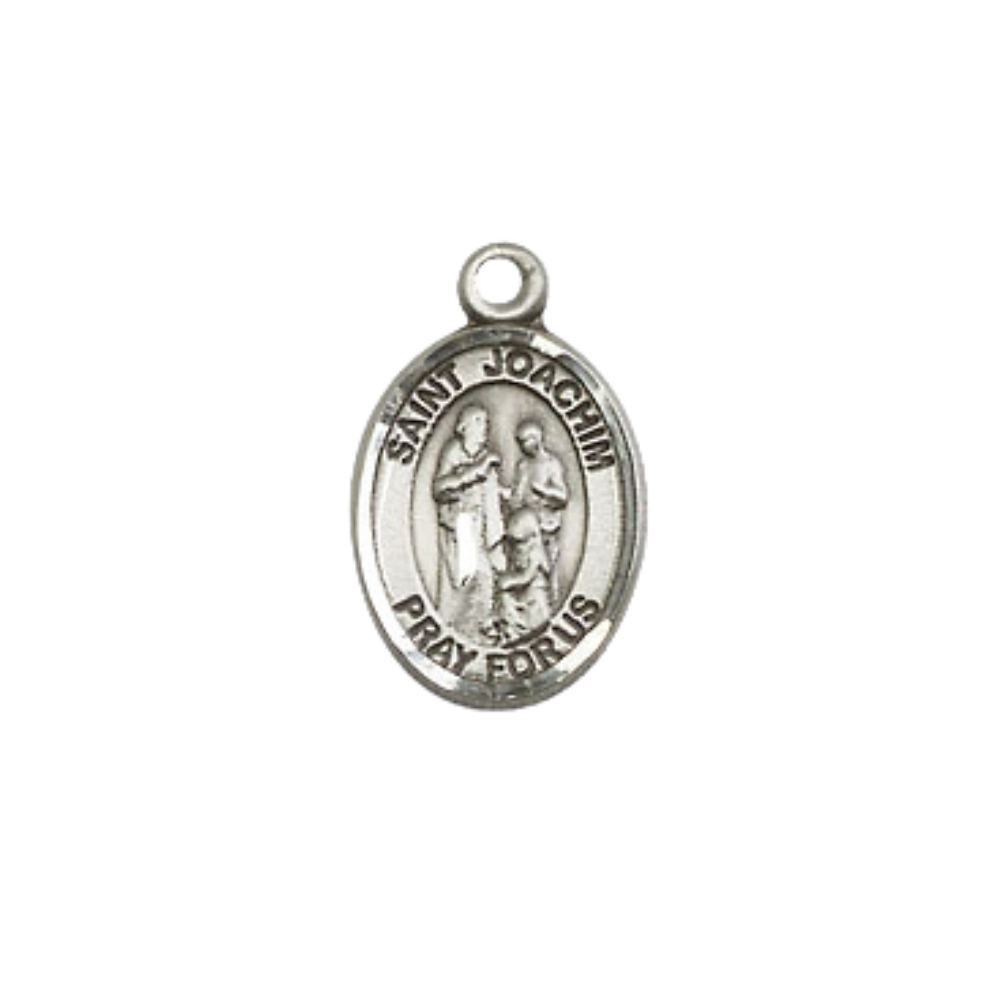 Small Sized Women's Pewter Saint Joachim Medal Pendant on 18 Inch Rhodium Plated Lite Curb Brass Chain with Lobster Claw Clasp, Catholic Religious Necklace - Made in USA- Velvet Gift Box