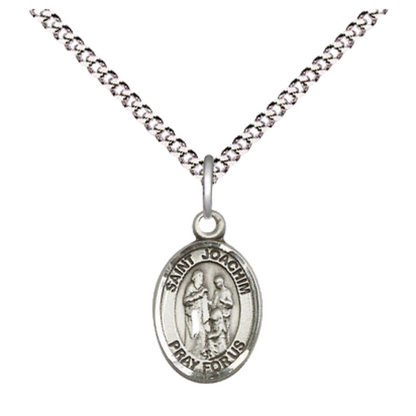 Small Sized Women's .925 Sterling Silver Saint Joachim Medal Pendant on 18 Inch Rhodium Plated Lite Curb Brass Chain with Lobster Claw Clasp, Catholic Religious Necklace - Made in USA- Velvet Gift Box