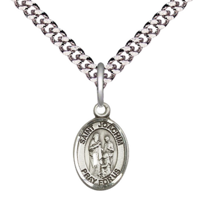Small Sized Men's Pewter Saint St. Joachim Medal Pendant on 24 Inch Endless Rhodium Plated Heavy Curb Brass Chain, Catholic Religious Necklace - Made in USA- Deluxe Velvet Gift Box