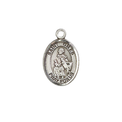 Small Sized Women's .925 Sterling Silver Saint St. Giles Medal Pendant on 18 Inch Rhodium Plated Lite Curb Brass Chain with Lobster Claw Clasp, Catholic Religious Necklace - Made in USA- Velvet Gift Box