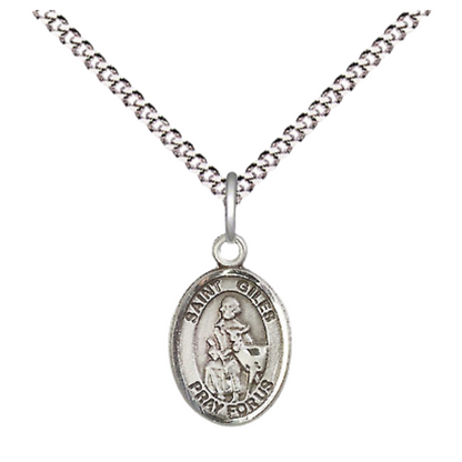 Small Sized Women's Pewter Saint Giles Medal Pendant on 18 Inch Rhodium Plated Lite Curb Brass Chain with Lobster Claw Clasp, Catholic Religious Necklace - Made in USA- Velvet Gift Box