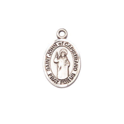 Small Sized Men's Pewter Saint St. John of Capistrano Medal Pendant on 24 Inch Endless Rhodium Plated Heavy Curb Brass Chain, Catholic Religious Necklace - Made in USA- Deluxe Velvet Gift Box