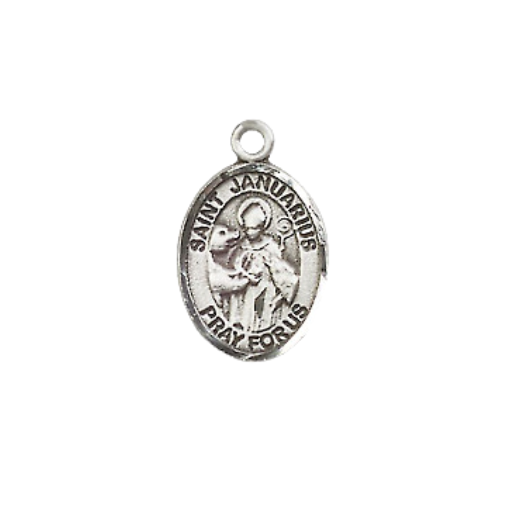 Small Sized Women's .925 Sterling Silver Saint St. Januarius Medal Pendant on 18 Inch Rhodium Plated Lite Curb Brass Chain with Lobster Claw Clasp, Catholic Religious Necklace - Made in USA- Velvet Gift Box