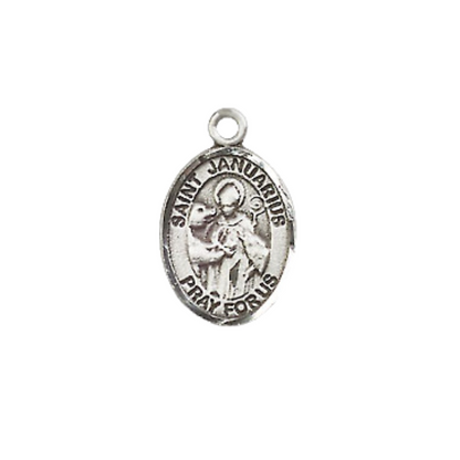 Small Sized Women's Pewter Saint Januarius Medal Pendant on 18 Inch Rhodium Plated Lite Curb Brass Chain with Lobster Claw Clasp, Catholic Religious Necklace - Made in USA- Velvet Gift Box