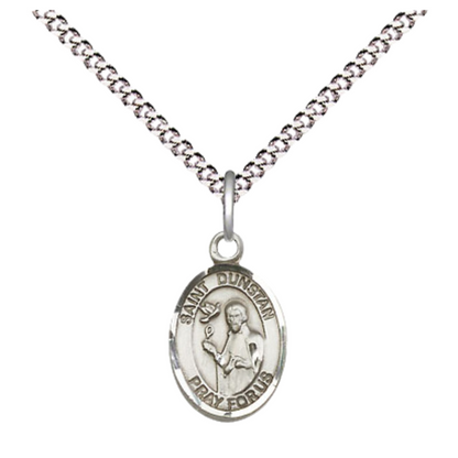 Small Sized Women's .925 Sterling Silver Saint St. Dunstan Medal Pendant on 18 Inch Rhodium Plated Lite Curb Brass Chain with Lobster Claw Clasp, Catholic Religious Necklace - Made in USA- Velvet Gift Box