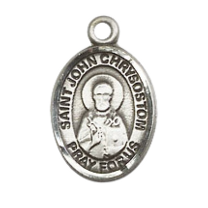 Small Sized Women's .925 Sterling Silver Saint St. John Chrysostom Medal Pendant on 18 Inch Rhodium Plated Lite Curb Brass Chain with Lobster Claw Clasp, Catholic Religious Necklace - Made in USA- Velvet Gift Box