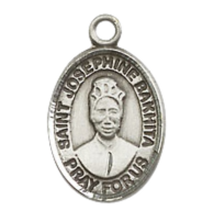 Small Sized Women's .925 Sterling Silver Saint St. Josephine Bakhita Medal Pendant on 18 Inch Rhodium Plated Lite Curb Brass Chain with Lobster Claw Clasp, Catholic Religious Necklace - Made in USA- Velvet Gift Box
