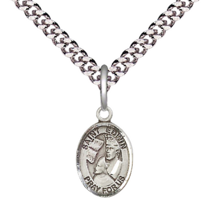Everlasting Light Jewelry Small Sized Men's Pewter Saint St. Edwin Medal Pendant on 24 Inch Endless Rhodium Plated Heavy Curb Brass Chain, Catholic Religious Necklace - Made in USA- Deluxe Velvet Gift Box