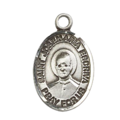Small Sized Women's Pewter Saint St. Josemaria Escriva Medal Pendant on 18 Inch Rhodium Plated Lite Curb Brass Chain with Lobster Claw Clasp, Catholic Religious Necklace - Made in USA- Velvet Gift Box