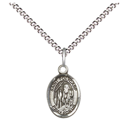 Small Sized Women's .925 Sterling Silver Saint St. Polycarp of Smyrna Medal Pendant on 18 Inch Rhodium Plated Lite Curb Brass Chain w/ Lobster Claw Clasp, Catholic Religious Necklace - Made in USA- Velvet Gift Box