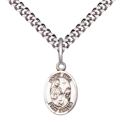 Small Sized Men's .925 Sterling Silver Saint St. Fina Medal Pendant on 24 Inch Endless Rhodium Plated Heavy Curb Brass Chain, Catholic Religious Necklace - Made in USA- Deluxe Velvet Gift Box