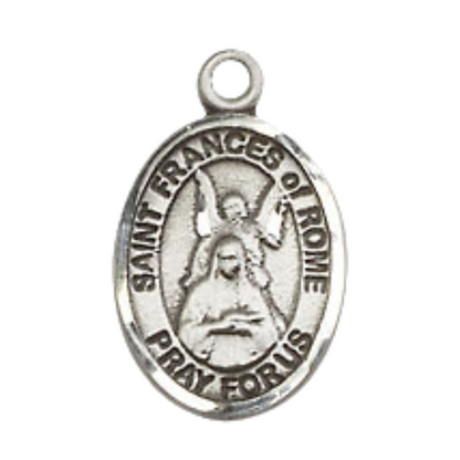 Small Sized Women's .925 Sterling Silver Saint St. Frances of Rome Medal Pendant on 18 Inch Rhodium Plated Lite Curb Brass Chain with Lobster Claw Clasp, Catholic Religious Necklace - Made in USA- Velvet Gift Box