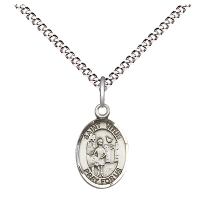 Small Sized Women's Pewter Saint Vitus Medal Pendant on 18 Inch Rhodium Plated Lite Curb Brass Chain with Lobster Claw Clasp, Catholic Religious Necklace - Made in USA- Velvet Gift Box