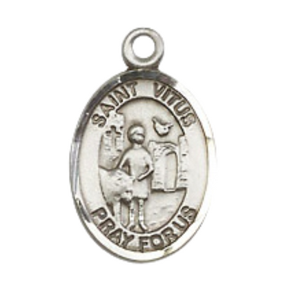 Small Sized Women's Pewter Saint Vitus Medal Pendant on 18 Inch Rhodium Plated Lite Curb Brass Chain with Lobster Claw Clasp, Catholic Religious Necklace - Made in USA- Velvet Gift Box