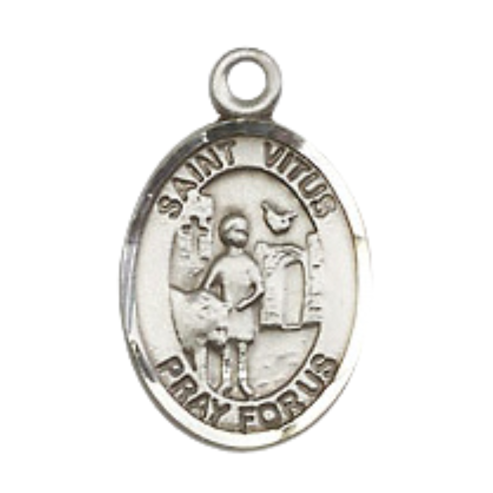 Small Sized Women's .925 Sterling Silver Saint St. Vitus Medal Pendant on 18 Inch Rhodium Plated Lite Curb Brass Chain with Lobster Claw Clasp, Catholic Religious Necklace - Made in USA- Velvet Gift Box
