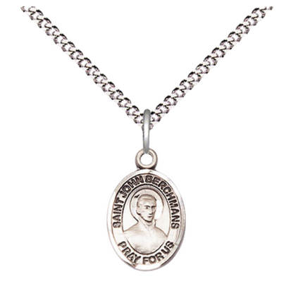 Small Sized Women's .925 Sterling Silver Saint St. John Berchmans Medal Pendant on 18 Inch Rhodium Plated Lite Curb Brass Chain with Lobster Claw Clasp, Catholic Religious Necklace - Made in USA- Velvet Gift Box