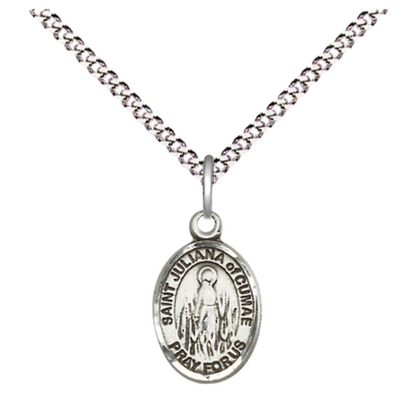 Small Sized Women's Pewter Saint St. Juliana Medal Pendant on 18 Inch Rhodium Plated Lite Curb Brass Chain with Lobster Claw Clasp, Catholic Religious Necklace - Made in USA- Velvet Gift Box