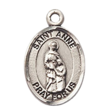 Small Sized Women's .925 Sterling Silver Saint Anne Medal Pendant on 18 Inch Rhodium Plated Lite Curb Brass Chain with Lobster Claw Clasp, Catholic Religious Necklace - Made in USA- Velvet Gift Box