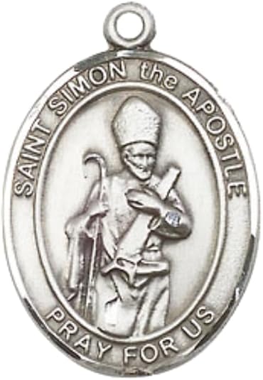 Small Sized .925 Sterling Silver Saint St. Simon Medal Pendant on 24 Inch Endless Rhodium Plated Heavy Curb Brass Chain, Catholic Religious Necklace - Made in USA- Deluxe Velvet Gift Box