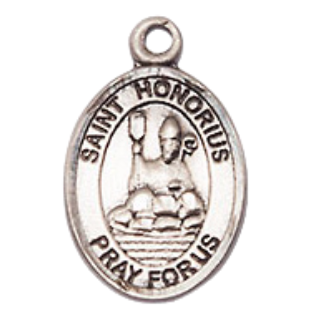Small Sized Women's .925 Sterling Silver Saint St. Honorius Medal Pendant on 18 Inch Rhodium Plated Lite Curb Brass Chain with Lobster Claw Clasp, Catholic Religious Necklace - Made in USA- Velvet Gift Box