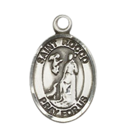 Small Sized Women's .925 Sterling Silver Saint Rocco Medal Pendant on 18 Inch Rhodium Plated Lite Curb Brass Chain with Lobster Claw Clasp, Catholic Religious Necklace - Made in USA- Velvet Gift Box