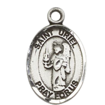 Small Sized Women's .925 Sterling Silver Saint St. Uriel the Archangel Medal Pendant on 18 Inch Rhodium Plated Lite Curb Brass Chain w/ Lobster Claw Clasp, Catholic Religious Necklace - Made in USA- Velvet Gift Box