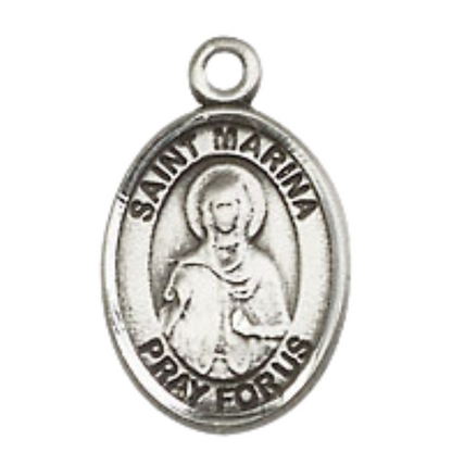 Small Sized Men's Pewter Saint St. Marina Medal Pendant on 24 Inch Endless Rhodium Plated Heavy Curb Brass Chain, Catholic Religious Necklace - Made in USA- Deluxe Velvet Gift Box