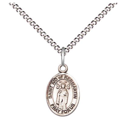 Small Sized Women's Pewter Saint St. Ivo Medal Pendant on 18 Inch Rhodium Plated Lite Curb Brass Chain with Lobster Claw Clasp, Catholic Religious Necklace - Made in USA- Velvet Gift Box