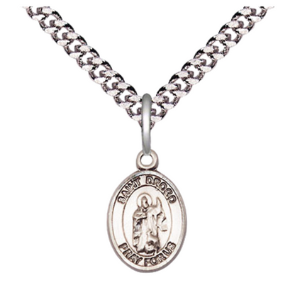 Everlasting Light Jewelry Small Sized Men's Pewter Saint St. Drogo Medal Pendant on 24 Inch Endless Rhodium Plated Heavy Curb Brass Chain, Catholic Religious Necklace - Made in USA- Deluxe Velvet Gift Box
