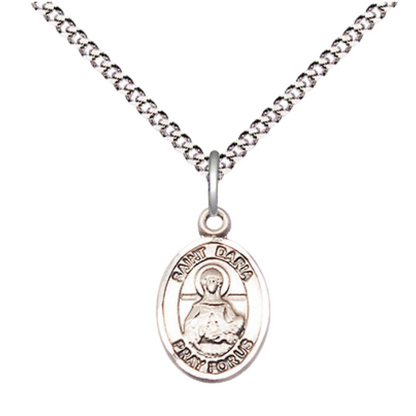 Small Sized Women's .925 Sterling Silver Saint St. Daria Medal Pendant on 18 Inch Rhodium Plated Lite Curb Brass Chain with Lobster Claw Clasp, Catholic Religious Necklace - Made in USA- Velvet Gift Box