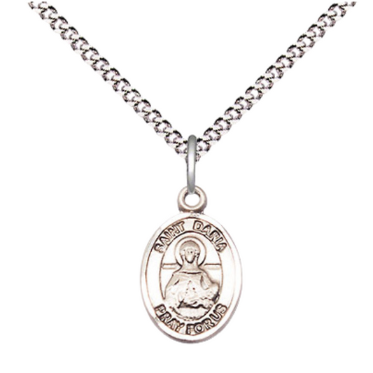 Small Sized Women's Pewter Saint St. Daria Medal Pendant on 18 Inch Rhodium Plated Lite Curb Brass Chain with Lobster Claw Clasp, Catholic Religious Necklace - Made in USA- Velvet Gift Box