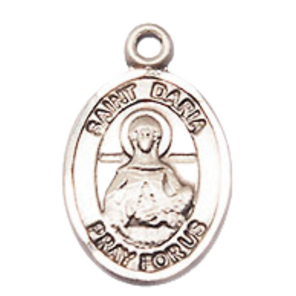 Everlasting Light Jewelry Small Sized Men's Pewter Saint St. Daria Medal Pendant on 24 Inch Endless Rhodium Plated Heavy Curb Brass Chain, Catholic Religious Necklace - Made in USA- Deluxe Velvet Gift Box