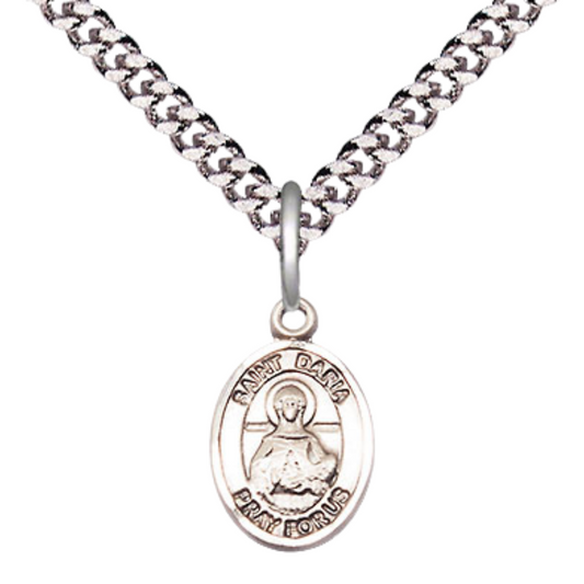 Everlasting Light Jewelry Small Sized Men's Pewter Saint St. Daria Medal Pendant on 24 Inch Endless Rhodium Plated Heavy Curb Brass Chain, Catholic Religious Necklace - Made in USA- Deluxe Velvet Gift Box