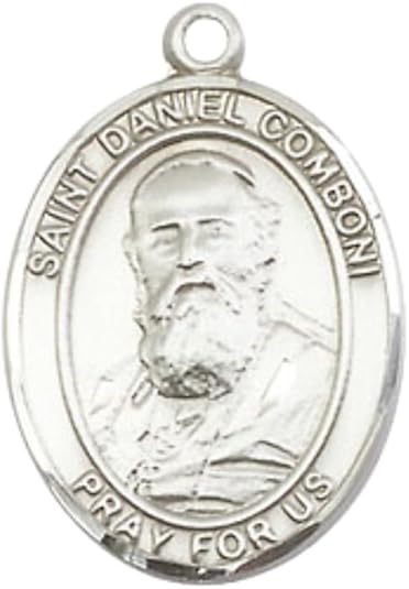 Small Sized .925 Sterling Silver Saint St. Daniel Comboni Medal Pendant on 24 Inch Endless Rhodium Plated Heavy Curb Brass Chain, Catholic Religious Necklace - Made in USA- Deluxe Velvet Gift Box