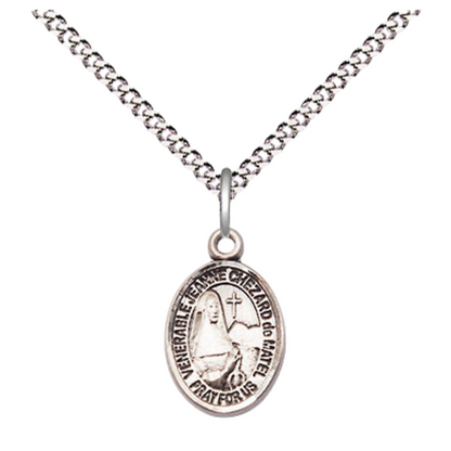 Small Sized Women's .925 Sterling Silver Jeanne Chezard de Matel Medal Pendant on 18 Inch Rhodium Plated Lite Curb Brass Chain with Lobster Claw Clasp, Catholic Religious Necklace - Made in USA- Velvet Gift Box