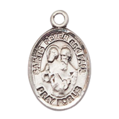 Small Sized Men's Pewter Saint St. Peter Saint St. Paul Medal Pendant on 24 Inch Endless Rhodium Plated Heavy Curb Brass Chain, Catholic Religious Necklace - Made in USA- Deluxe Velvet Gift Box