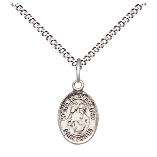 Small Sized Women's Pewter Saint St. Peter Saint St. Paul Medal Pendant on 18 Inch Rhodium Plated Lite Curb Brass Chain with Lobster Claw Clasp, Catholic Religious Necklace - Made in USA- Velvet Gift Box