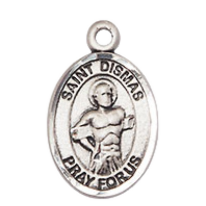 Small Sized Women's .925 Sterling Silver Saint Dismas Medal Pendant on 18 Inch Rhodium Plated Lite Curb Brass Chain with Lobster Claw Clasp, Catholic Religious Necklace - Made in USA- Velvet Gift Box