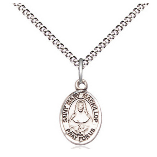 Small Sized Women's .925 Sterling Silver Saint Mary Mackillop Medal Pendant on 18 Inch Rhodium Plated Lite Curb Brass Chain with Lobster Claw Clasp, Catholic Religious Necklace - Made in USA- Velvet Gift Box