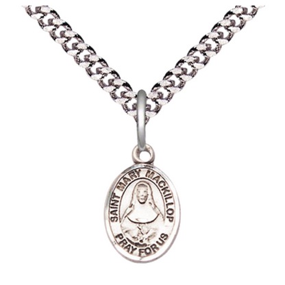 Small Sized Men's Pewter Saint St. Mary Mackillop Medal Pendant on 24 Inch Endless Rhodium Plated Heavy Curb Brass Chain, Catholic Religious Necklace - Made in USA- Deluxe Velvet Gift Box