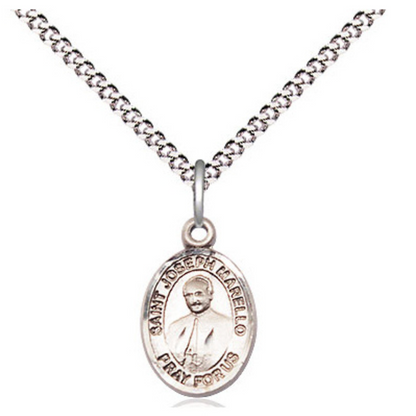 Small Sized Women's Pewter Saint Joseph Marello Medal Pendant on 18 Inch Rhodium Plated Lite Curb Brass Chain with Lobster Claw Clasp, Catholic Religious Necklace - Made in USA- Velvet Gift Box