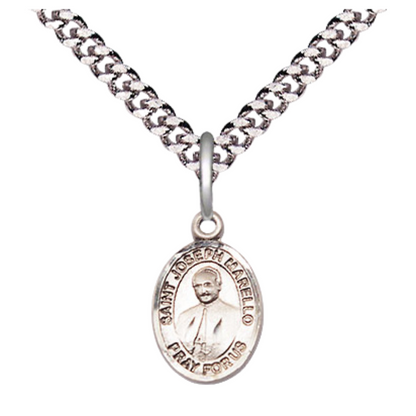 Small Sized Men's .925 Sterling Silver Saint St. Joseph Marello Medal Pendant on 24 Inch Endless Rhodium Plated Heavy Curb Brass Chain, Catholic Religious Necklace - Made in USA- Deluxe Velvet Gift Box