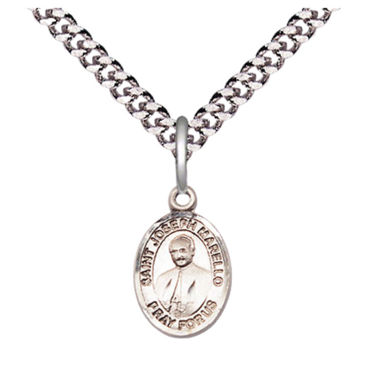 Small Sized Men's .925 Sterling Silver Saint St. Joseph Marello Medal Pendant on 24 Inch Endless Rhodium Plated Heavy Curb Brass Chain, Catholic Religious Necklace - Made in USA- Deluxe Velvet Gift Box