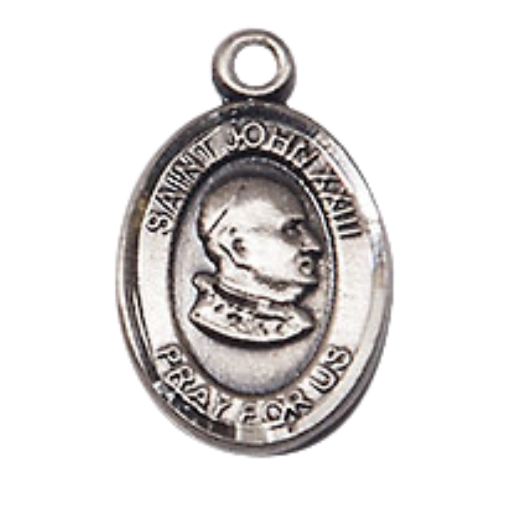 Small Sized Women's .925 Sterling Silver Saint St. John XXIII Medal Pendant on 18 Inch Rhodium Plated Lite Curb Brass Chain with Lobster Claw Clasp, Catholic Religious Necklace - Made in USA- Velvet Gift Box