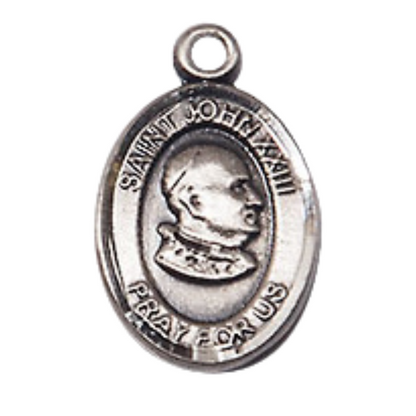 Small Sized Men's .925 Sterling Silver Saint St. John XXIII Medal Pendant on 24 Inch Endless Rhodium Plated Heavy Curb Brass Chain, Catholic Religious Necklace - Made in USA- Deluxe Velvet Gift Box