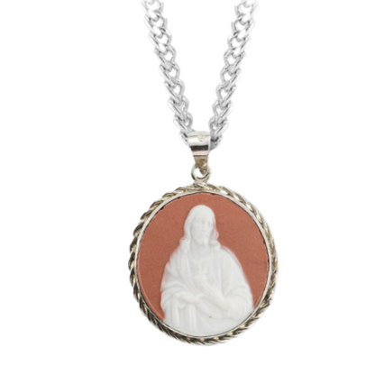 Sterling Silver Genuine Cameo SHJ Pink Rd , Catholic Gift, Made in USA
