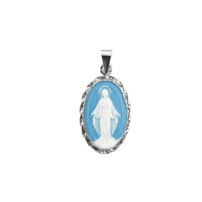 Miraculous Medal Sterling Silver Cameo Pendant — 18" Chain, Gift Box Included